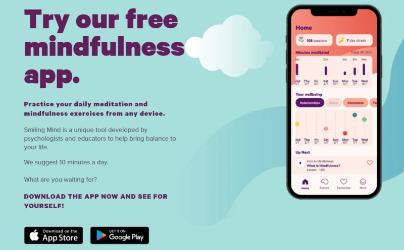 an image that shows the Smiling Mind App page