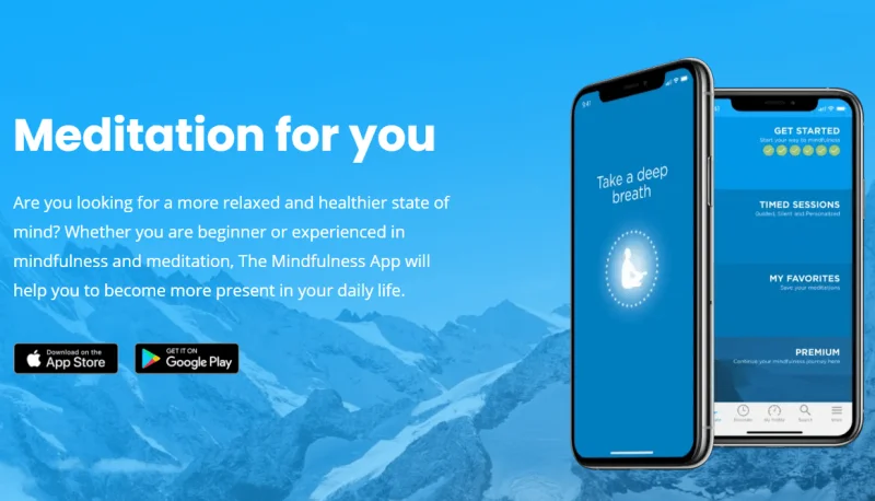 an image showing the download page of the mindfulness app