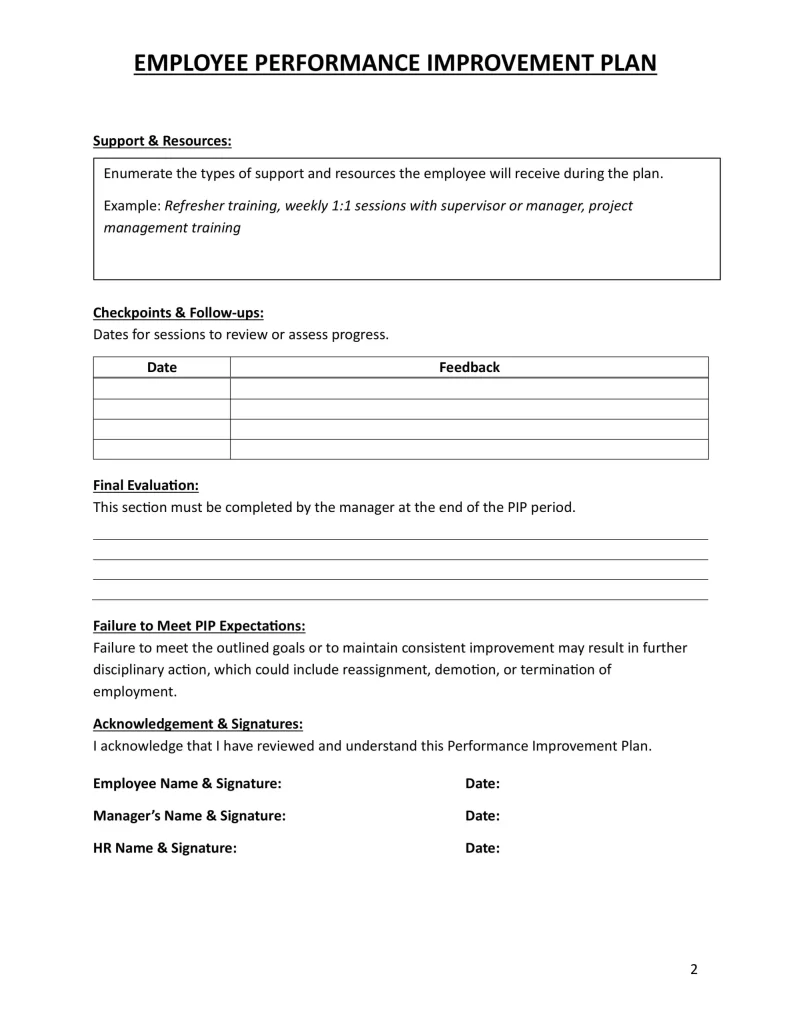 Employee Performance Improvement Plan Sample 2 of 2