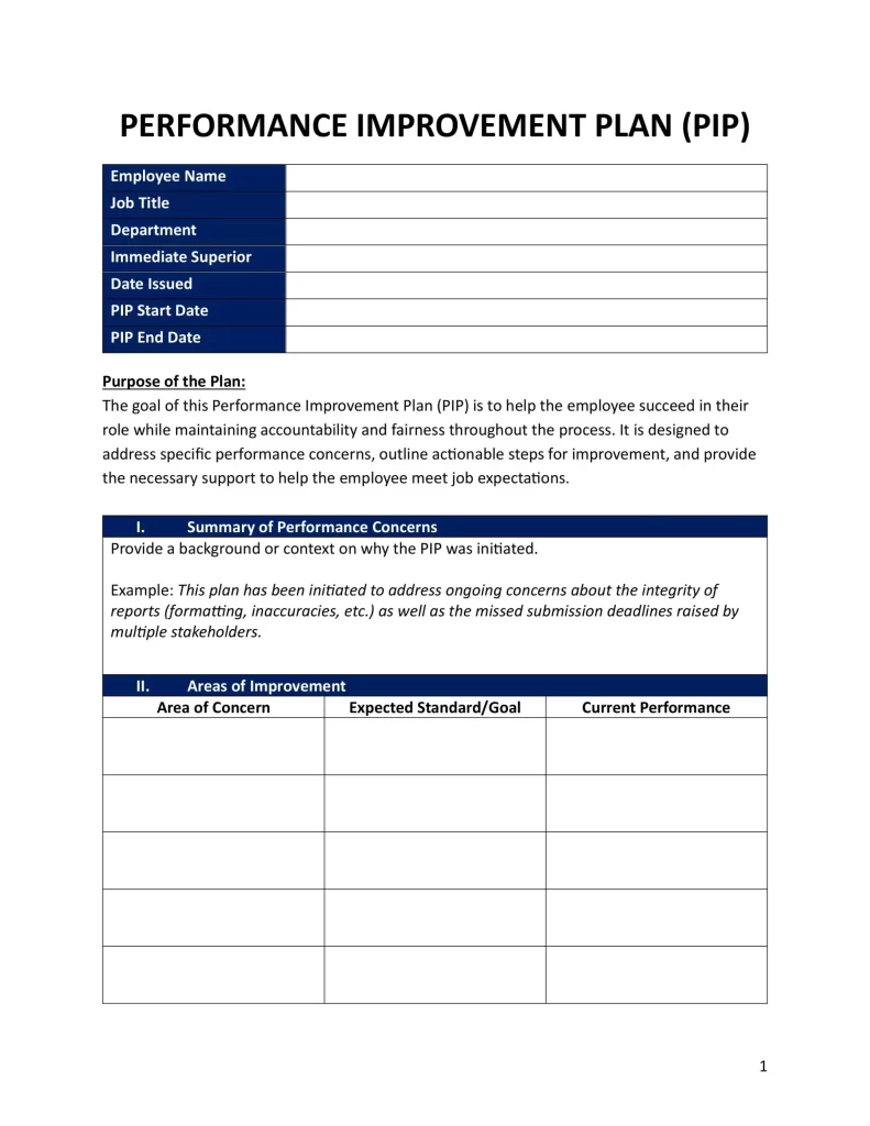 Employee Performance Improvement Plan Example 2
