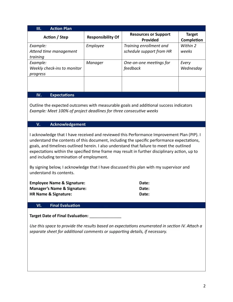 Employee Performance Improvement Plan Example 2 2